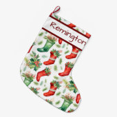 Rode groene kousen patroon op kerstkousen grote kerstsok (Voorkant (Hangend))