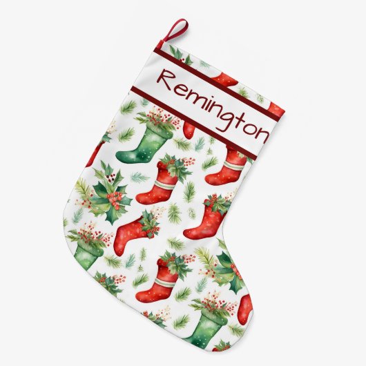 Rode groene kousen patroon op kerstkousen grote kerstsok (Voorkant (Hangend))