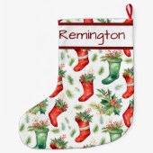 Rode groene kousen patroon op kerstkousen grote kerstsok (Achterkant)