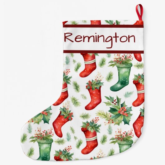 Rode groene kousen patroon op kerstkousen grote kerstsok (Achterkant)