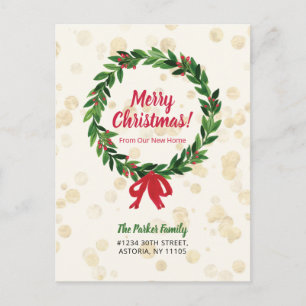 Rode & Groene Krans Kerst Misverhuisbericht Briefkaart