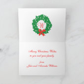 Rode groene krans Monogram Vrolijke Kerstmis Kaart (Binnen)