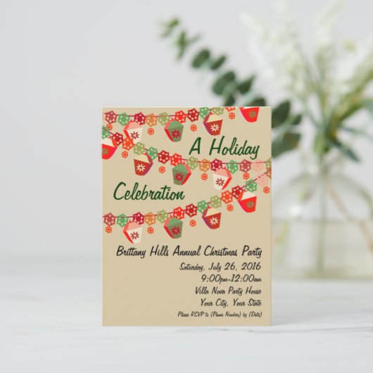Rode + Groene Lantaarns Aangepaste Kerstmis Uitnod Kaart (Staand voorkant)