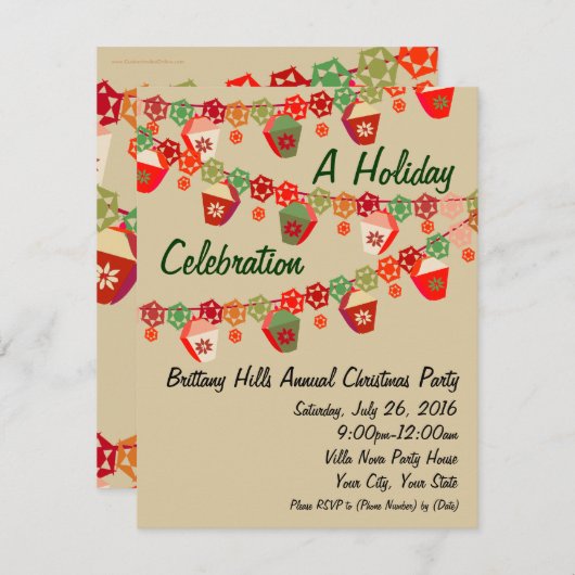 Rode + Groene Lantaarns Aangepaste Kerstmis Uitnod Kaart (Voorkant / Achterkant)