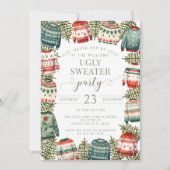 Rode groene lelijke trui Kerstfeest uitnodiging (Voorkant)