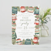 Rode groene lelijke trui Kerstfeest uitnodiging (Staand voorkant)