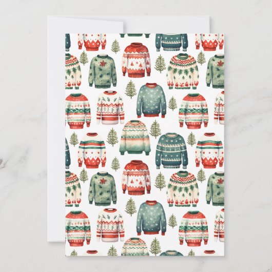 Rode groene lelijke trui Kerstfeest uitnodiging (Achterkant)