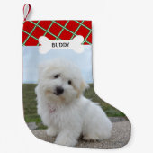 Rode Groene Lijnen Hond Bot Huisdier Foto Kleine Kerstsok (Voorkant)