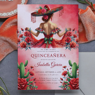 Rode Groene Mexicaanse Stijl Quinceañera Kaart
