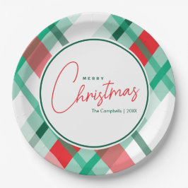 Rode groene mint Kerstmis geruite papieren bord