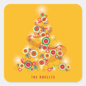 Rode & Groene Mod Cirkels Glitterende Kerstboom Vierkante Sticker (Voorkant)