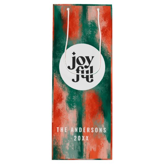 Rode + groene, moderne abstracte feestdag wijn cadeautas (Voorkant)