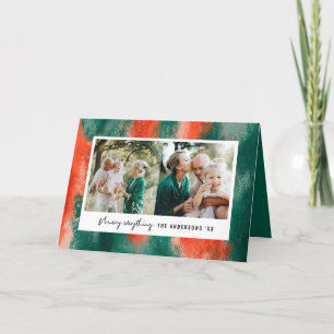 Rode + groene, moderne, abstracte fotovakantie feestdagen kaart