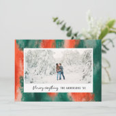 Rode + groene, moderne, abstracte fotovakantie feestdagenkaart (Staand voorkant)