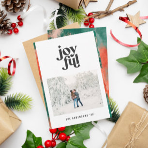 Rode + groene, moderne, abstracte fotovakantie feestdagenkaart