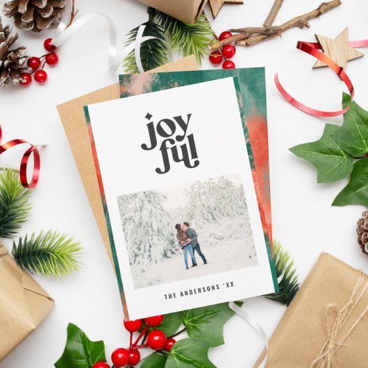 Rode + groene, moderne, abstracte fotovakantie feestdagenkaart