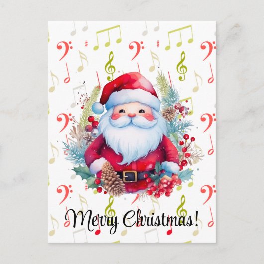 Rode groene Muzieknoten en Santa Claus Briefkaart (Voorkant)