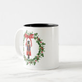 Rode & Groene Notenkraker Rode Bow krans vakantie  Tweekleurige Koffiemok (Voorkant links)