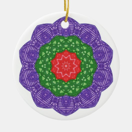 Rode Groene Paarse Kaleidoscoop kerstversieringen Keramisch Ornament (Voorkant)