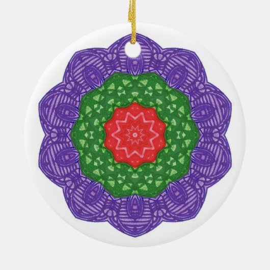 Rode Groene Paarse Kaleidoscoop kerstversieringen Keramisch Ornament (Achterkant)