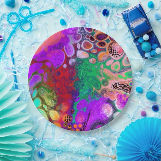 Rode, groene, Paarse, kleurrijke digitale fluïde k Papieren Bordje (Feest)