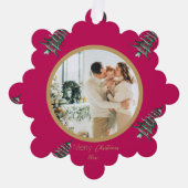 Rode Groene Pagode Vrolijke Kerstboom 2-Foto Ornament Kaart (Voorkant)