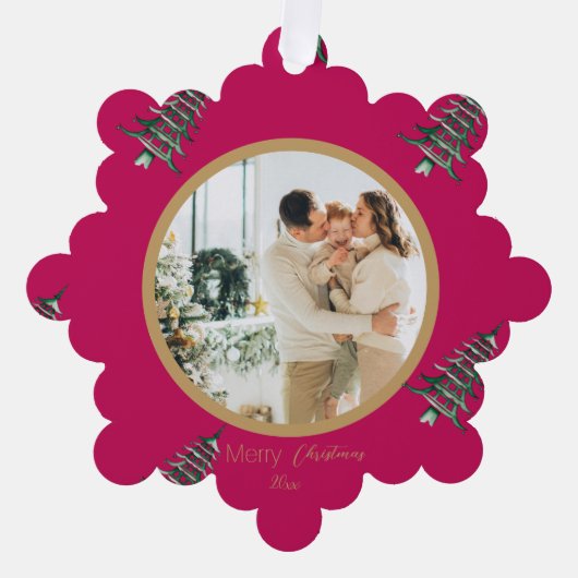 Rode Groene Pagode Vrolijke Kerstboom 2-Foto Ornament Kaart (Voorkant)