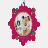 Rode Groene Pagode Vrolijke Kerstboom 2-Foto Ornament Kaart (Links)