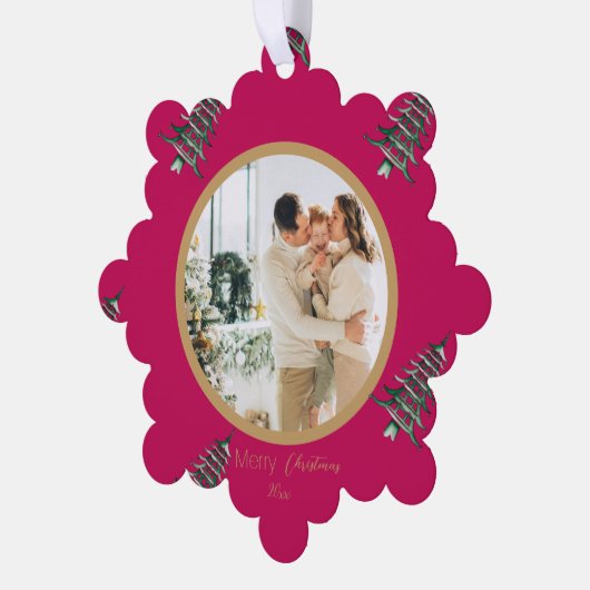 Rode Groene Pagode Vrolijke Kerstboom 2-Foto Ornament Kaart (Links)