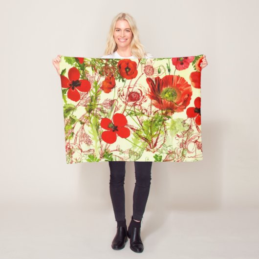  rode groene papavers zomerbloemen fleece deken (In situ)
