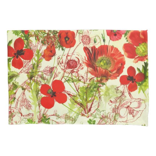  rode groene papavers zomerbloemen kussensloop (Voorkant)