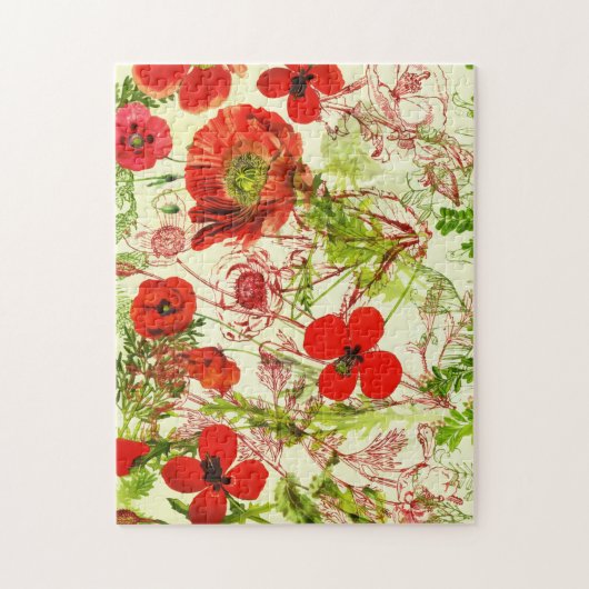  rode groene papavers zomerbloemen legpuzzel (Verticaal)