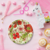  rode groene papavers zomerbloemen papieren bordje (Feest)