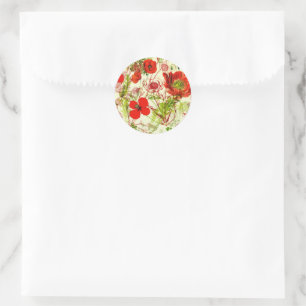  rode groene papavers zomerbloemen ronde sticker