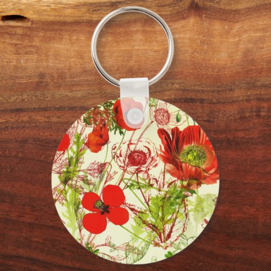  rode groene papavers zomerbloemen sleutelhanger (Voorkant)