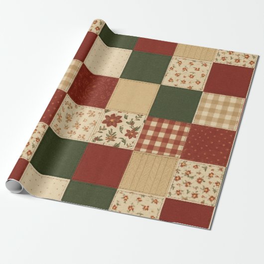 Rode Groene Patchwork Dekentel Rustieke Boerderij  Cadeaupapier (Uitgerold)