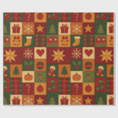 Rode groene patchwork quilt rustieke boerderij blo cadeaupapier (Vlak)