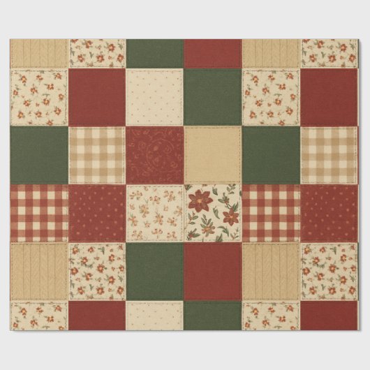 Rode groene patchwork quilt rustieke boerderij blo cadeaupapier (Vlak)