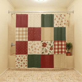 Rode groene Patchwork Quilt Rustieke Boerderij Blo Douchegordijn