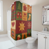 Rode groene Patchwork Quilt Rustieke Boerderij Blo Douchegordijn (In situ)