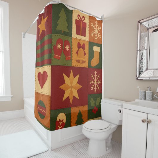 Rode groene Patchwork Quilt Rustieke Boerderij Blo Douchegordijn (In situ)