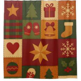 Rode groene Patchwork Quilt Rustieke Boerderij Blo Douchegordijn