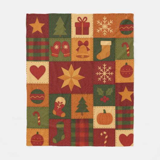 Rode groene Patchwork Quilt Rustieke Boerderij Blo Fleece Deken (Voorkant)