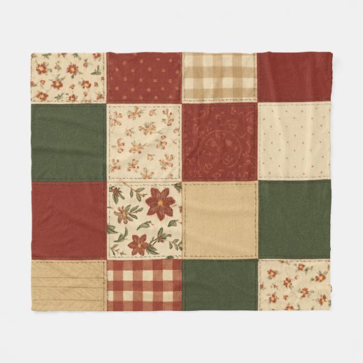 Rode groene Patchwork Quilt Rustieke Boerderij Blo Fleece Deken (Voorkant (Horizontaal))