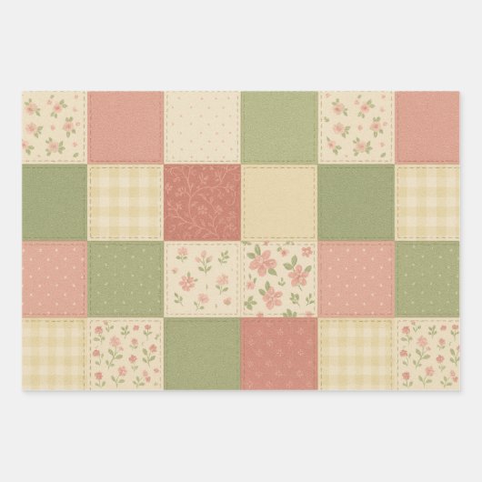 Rode groene patchwork quilt rustieke boerderij blo inpakpapier vel (Voorkant 2)