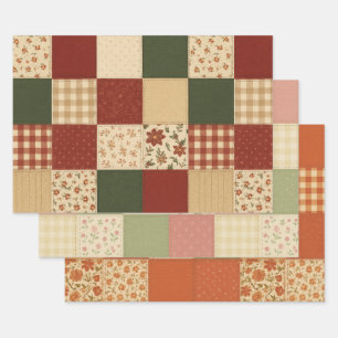 Rode groene patchwork quilt rustieke boerderij blo inpakpapier vel
