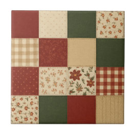 Rode groene Patchwork Quilt Rustieke Boerderij Blo Tegeltje