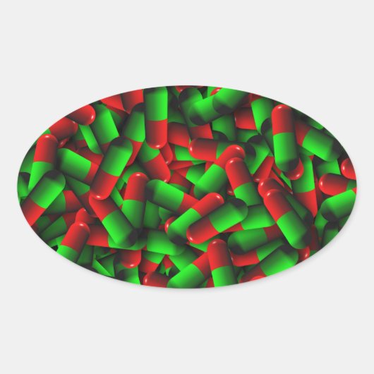 rode groene pillen ovale sticker (Voorkant)