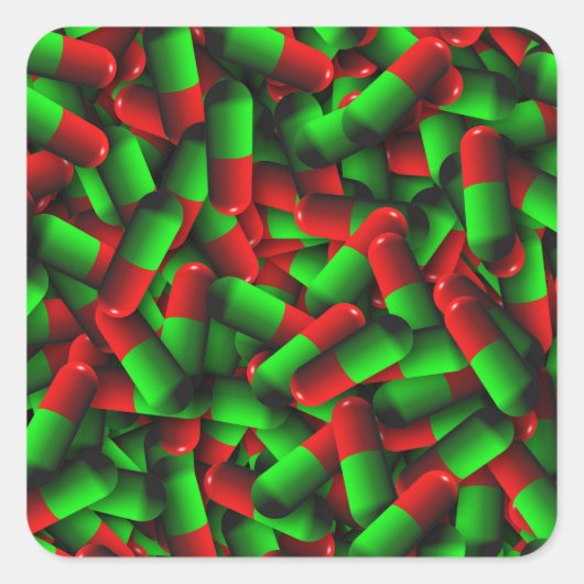 rode groene pillen vierkante sticker (Voorkant)