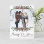 Rode Groene Pinecone Bloemen Foto Kerstmis Kaarten (Staand voorkant)